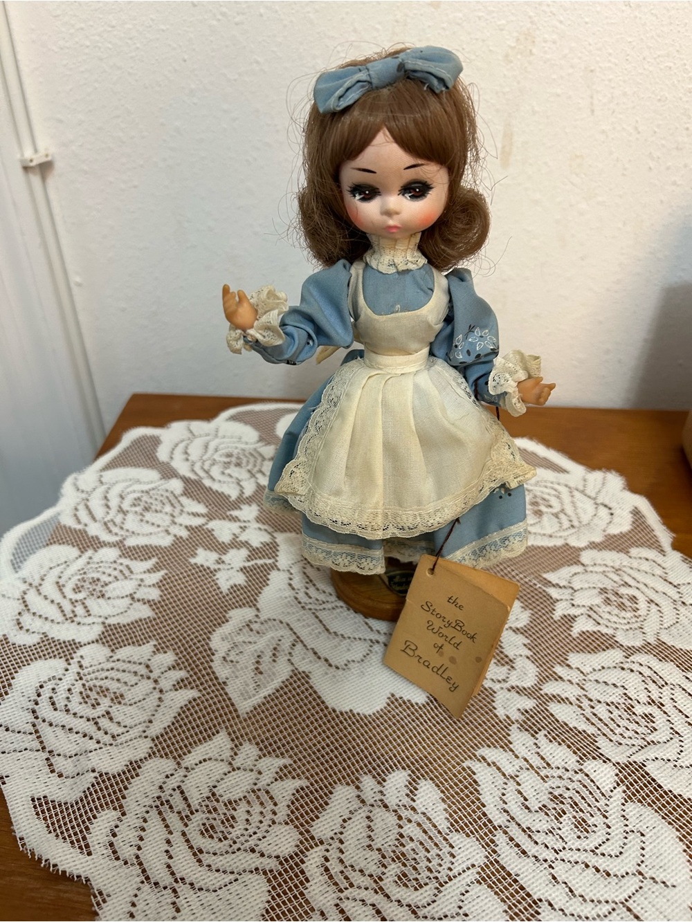 Storybook Doll in Blue Dress with Cream Apron